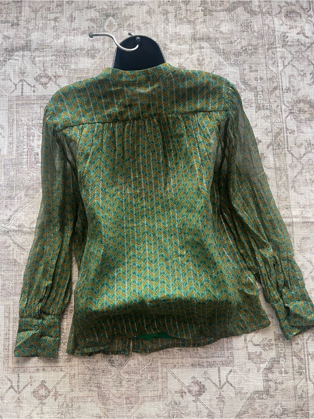 ba&sh Green Chevron Wize Ruffle-Neck Blouse - Picture 9 of 10